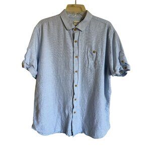 Baird McNutt XL Linen Cotton Blend Light Blue Murano Short Sleeve Collared Butto